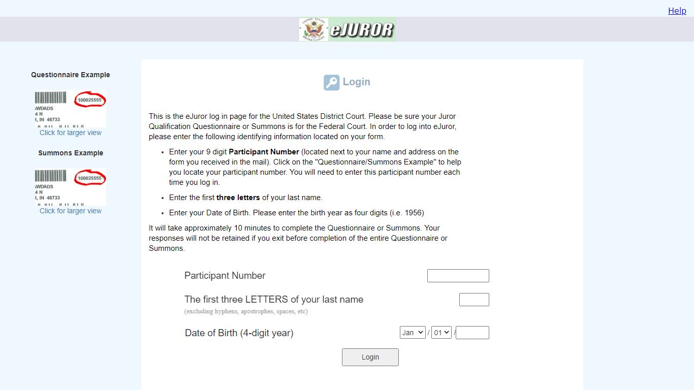 eJuror : Login Page - United States Courts
